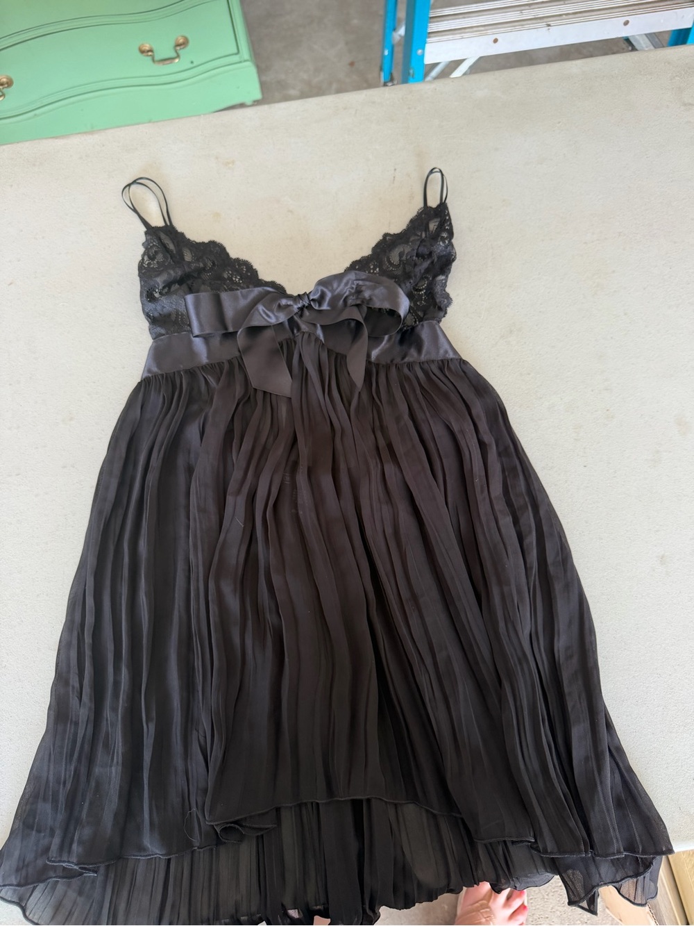 Victoria's Secret Black Lace & Pleated Chiffon Chemise